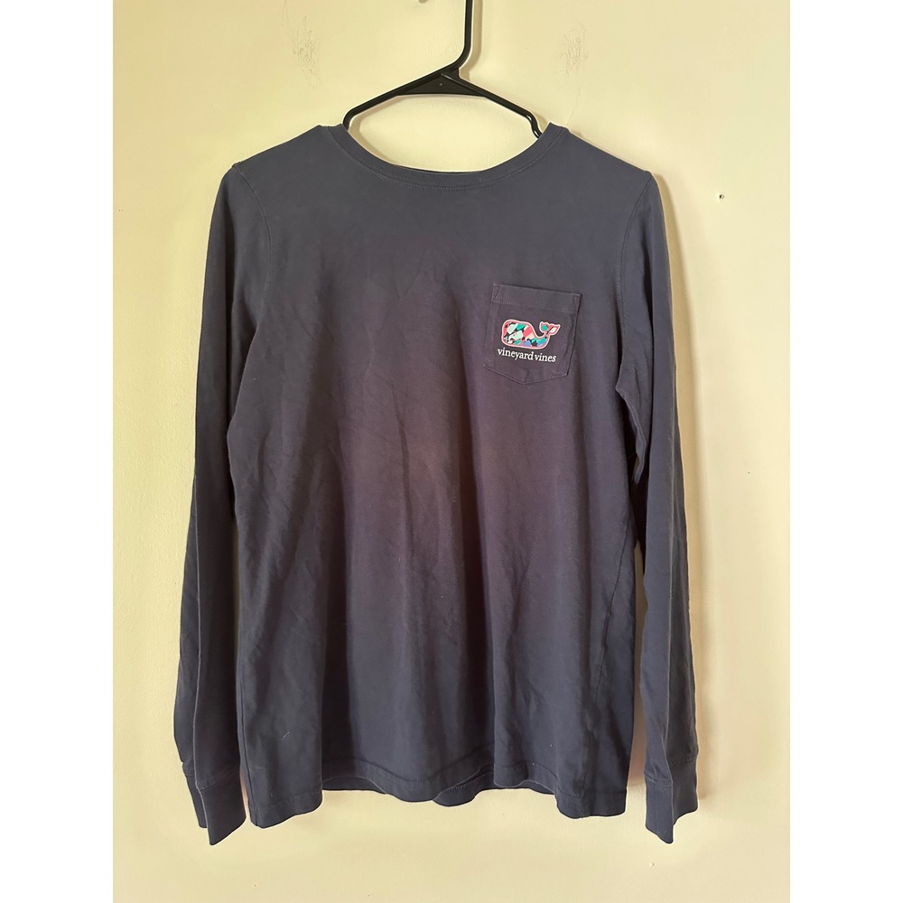 Vineyard Vines Womens XS Navy Blue Camo Whale Logo Long Sleeve Pocket T-Shirt